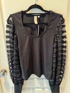 ANTHROPOLOGIE NWT 
Dolan Black Knit Top with Ruffle Sheer Sleeves